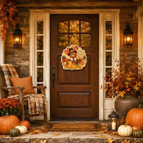 Thanksgiving Decorations - Hanging Wooden Sign for Front Door