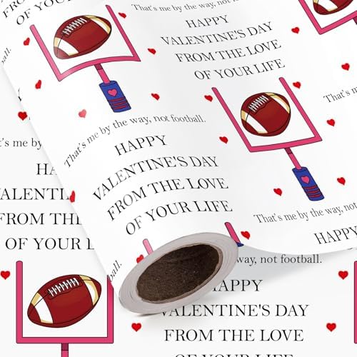 WRAPAHOLIC Funny Valentines Day Wrapping Paper Roll - Mini Roll - 17 Inch x 16.5 Feet - From the Love of Your Life and Football Wrapping Paper for Valentine's Day, Anniversary, Wedding