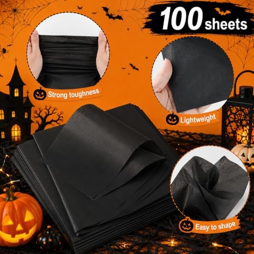 Black Tissue Paper - 100 Sheets Gift Wrapping Paper for Halloween Decor