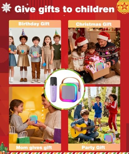 Mini Kids Karaoke Machine Ages 3-12, Wireless Microphones Bluetooth Speaker
