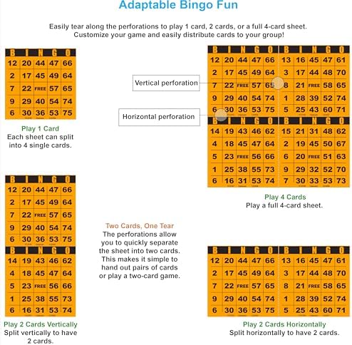 100 Bingo Cards, Large 4.5 x 4.5 Inch, Paper Bingo Sheets, Orange