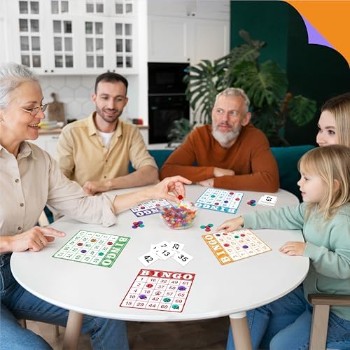 100-Pack Number Bingo Game Cards, Disposable Reusable Multi-Color Paper Sheets for Kids, Numbers 1-75 Bingo Board Game for Parties, School, Classroom, Family Gathering Activity, Travel, Road Trip