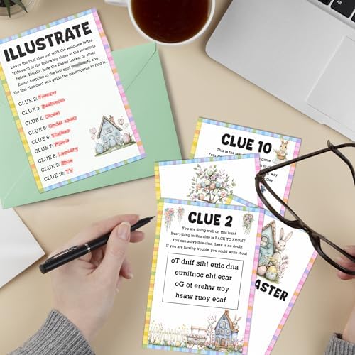 Easter Scavenger Hunt Games, Easter Treasure Hunt Clues Game Cards, Family Party Games for Kids and Adults, Holiday Party Game for Activities Decorations Supplies, 5x7 Inch (Indoor)-A02
