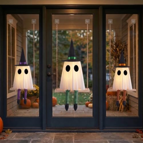 Halloween Hanging Swing Ghost Decor, Spooky Ghost Decorations for Outdoor