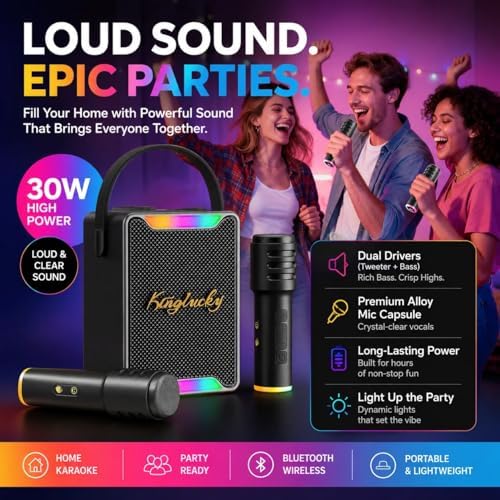 Portable Karaoke Machine for Kids Adults, Singing Machine Karaoke with 2 Wireless Microphones for Home Outdoor, Bluetooth 6.0, Voice Changer LED Lights Party Entertainment, Gift for Women Men Kids