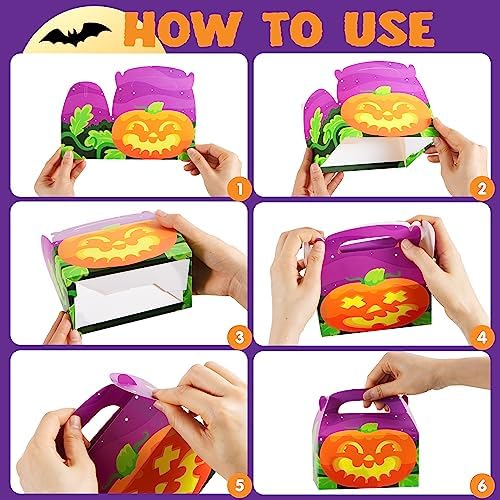 JOYIN 24 PCS Halloween Treat Boxes Candy Boxes, House Cardboard Goodie Bags, Cookies Candy Bags for Kids Children Trick or Treat, Holiday Pastries, Cupcakes, Party Favor Supplies, Decoration