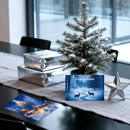 Nuanchu 80 Pcs Winter Forest Holiday Cards Bulk 4 x 6 Inch Christmas Tree Postcard Moonlight Silent Night Snow Scene Xmas Blank Holiday Cards for Friends Relatives Family, 20 Designs