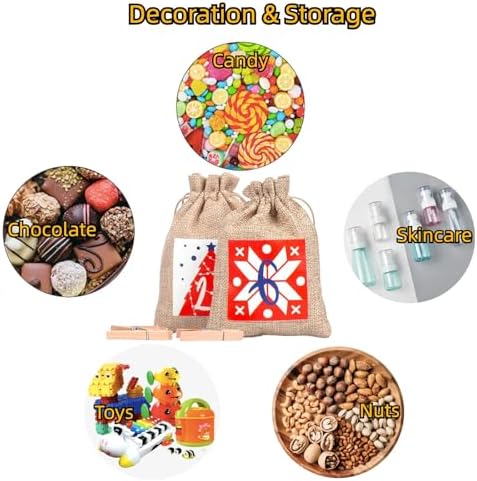 24 Pcs Christmas Advent Calendar Number Bags with Drawstring Closure