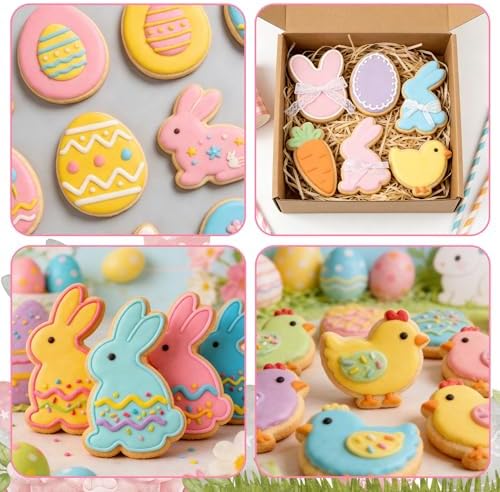 Easter Cookie Cutters, 5 Pcs Chick Carrot Egg Bunny Rabbite Shapes Metal Cookie Cutters, Stainless Steel Cutter Sets Biscuit Fruit Cutter for Easter Holiday Home Baking Kit Birthday Party Supplies