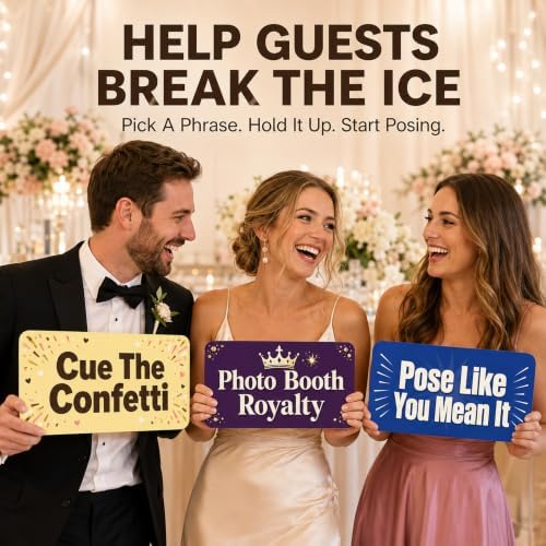64 Designs Wedding Photo Booth Props, 32 Double-Sided Selfie Signs