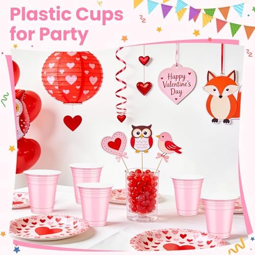50 Pcs Pink Plastic Cups, 12 oz Disposable Cups for Party