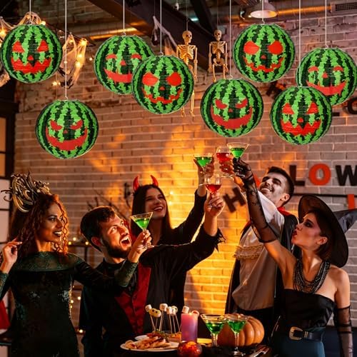 Baquler 12 Pcs Watermelon Paper Lanterns Halloween Green