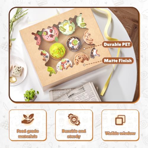 RYDDOY 4 Pack Brown Cupcake Boxes, Hold 12 Count Cupcake, Cupcake Carriers