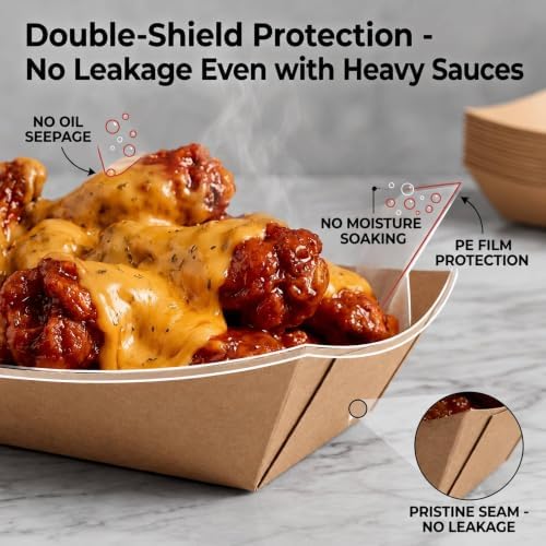 250 Pack 3lb Paper Food Boats - Grease-Resistant Food Trays,Heavy-Duty Food Trays Disposable for Hot Dog,Hamburger,Sandwiches,Nacho,Fries,Onion Rings or Other Snacks