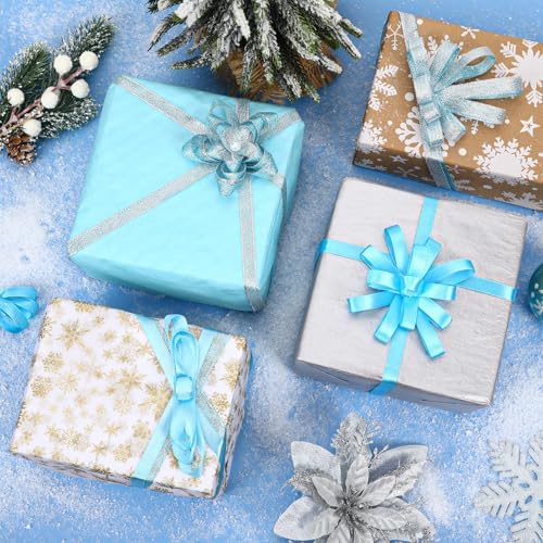 DECYOOL 4 Rolls 100 Yards Winter Ribbons Christmas Satin for DIY Crafts