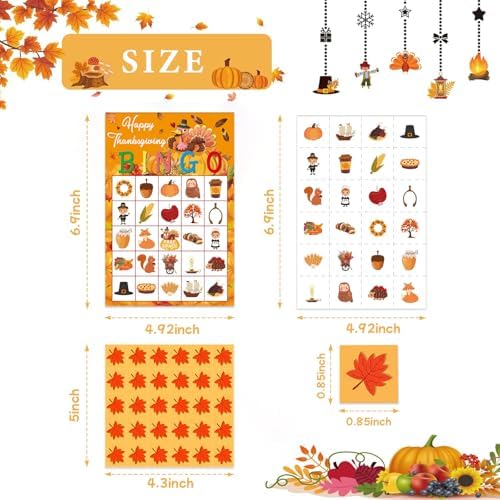 JUESMOS Thanksgiving Bingo Games for Kids Adults 24 Players Turkey Fall Thanksgiving Bingo Cards Thanksgiving Party Games Supplies Favors for Family School Classroom Game Activities 5 x 7 Inches