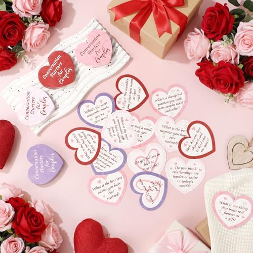 Pasimy 100 Pcs Couples Conversation Cards Game Bulk Romantic Couple Conversation Starters Boyfriend or Girlfriend Fun Question Card for Anniversary Deeper Connection Build Adult Relationship(Heart)