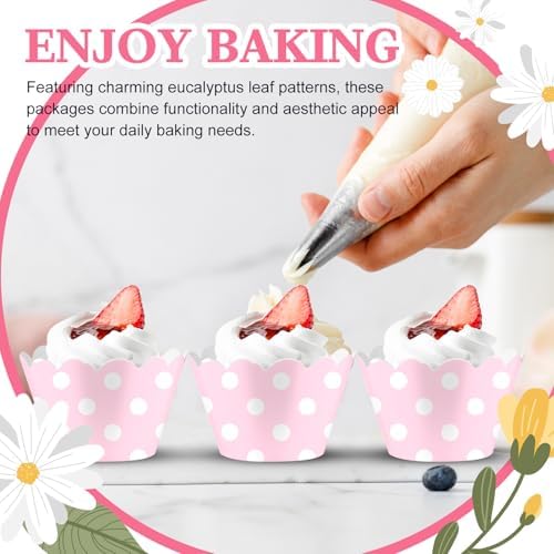 Domensi 100 Pcs Pink Polka Dots Cupcake Wrappers for Party Supplies
