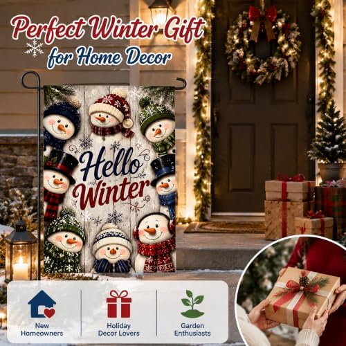 Christmas Decorations Outdoor - Hello Winter Snowman Garden Flag