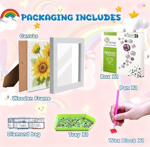 Sunflower Diamond Art Kits for Kids with Frame,Diamond Painting Kit for Kid