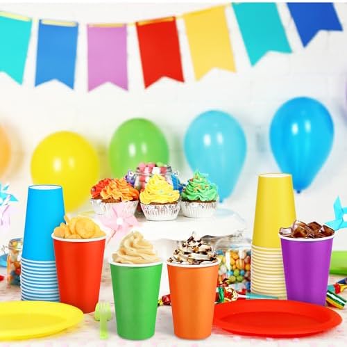 Kochorie 100 Pack 12 Ounce Disposable Rainbow Paper Cups, Colorful Party Cups, Drinking Birthday Cups for Holiday Party Supplies DIY Crafts, 6 Colors