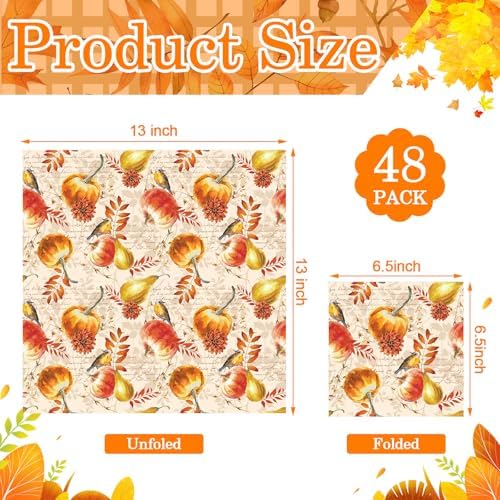 Tenceur 48 Pack 12 Styles Vintage Fall Napkins for Decoupage, 13 Inch