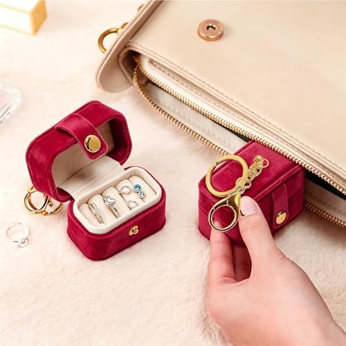 Ring Bearer Pillow Box for Dog Collar, Velvet Wedding Mini Ring Holder Pouch for Pet, Travel Ring Earrings Storage Box for Proposal Engagement Wedding Ceremony Party (Red)