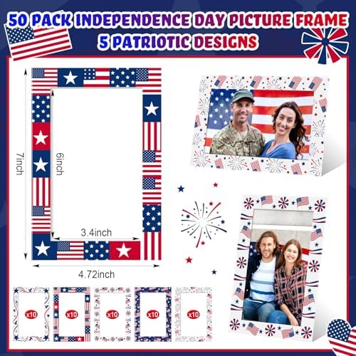 AmazingSpark 50 Pack Patriotic Paper Picture Frames 4x6 Photo Cards