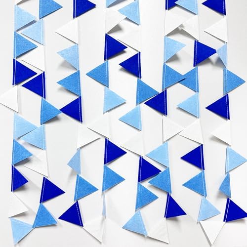Blue Party Decorations Felt Hanging Triangle Mini Bunting Pennant Banner Flag for Birthday Wedding Shower Bridal Shower Engagement Under The Sea Nautical Ahoy Achor Party Decor Supplies