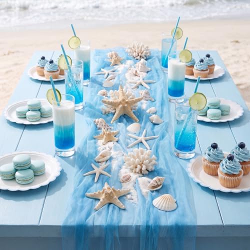 NatNarr 30 Pcs Light Blue Plates 9" Scalloped Blue and White Dessert Plates