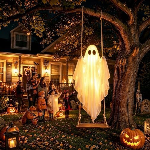 2 Pack Halloween Decorations Outdoor – Hanging Swing Ghost 4-8FT