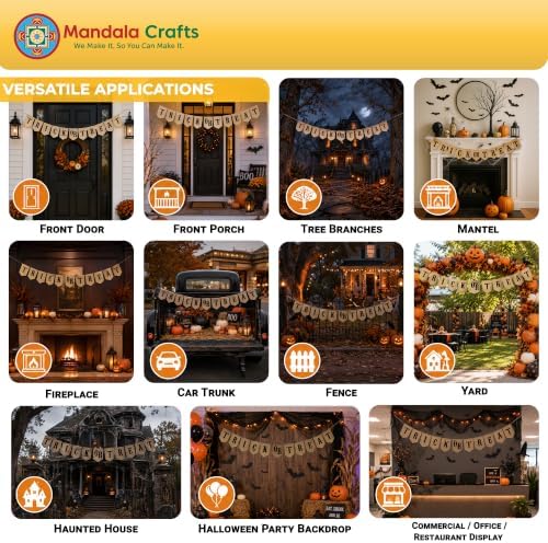 Mandala Crafts Halloween Banner - Trick or Treat Halloween Burlap Banner Pennant Garland Bunting for Fireplace Mantle Porch Party Decorations