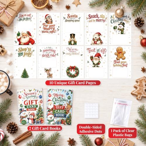 JWSCYSY 2 Pack Cute Christmas Gift Card Book for Kids, 5.5x7.8 Spiral Bound Merry Christmas Gift Card Holder Book, DIY Personalized Xmas Gift Card Book for Family Friends Students (Blue, White)
