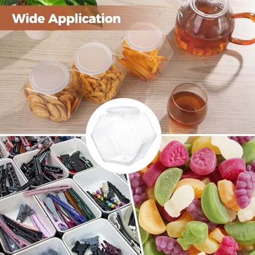 8 PCS Plastic Candy Jars, Clear Cookie Jars with Lids, Hexagon Cookie Jars for Kitchen Counter, Reusable Coffee Candy Buffet for Snacks, Cookie, Dog Treats, Coffee Pod(30 OZ)