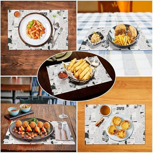 Newspaper Printed Placemats Set of 4, 12x18 Inch Rustic Farmhouse Newspaper Theme Party Bookish Holiday Coffee Table Mats for Party Kitchen Dining Decoration
