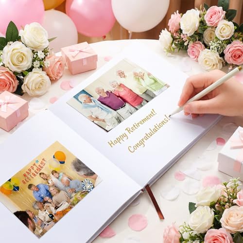 Retirement Guest Book with 2 Markers 8.7'' Square, Pink, Fresh