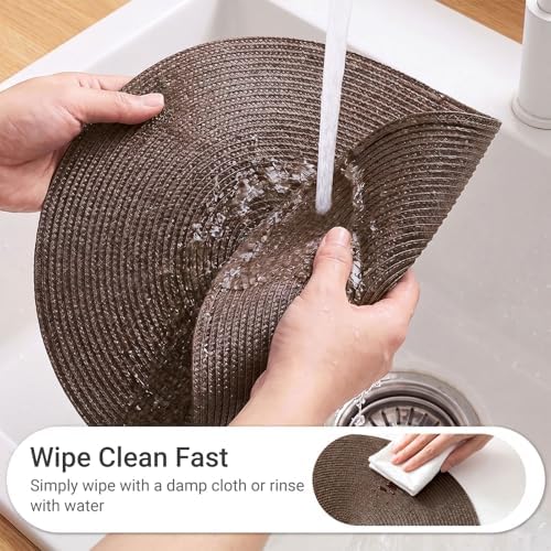 FunWheat Round Braided Placemats Set of 12 Place Mats for Dining Table Woven Washable Non-Slip Table Mats 15 Inch(Brown,12pcs)