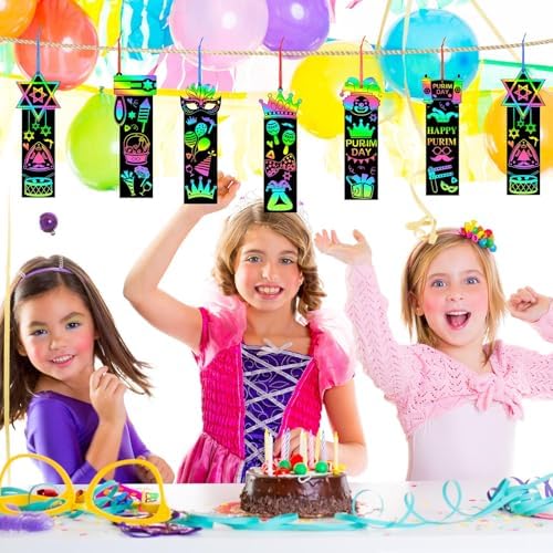 JUNEBRUSHS 30Pcs Purim Scratch Bookmarks for Students Classroom Activity