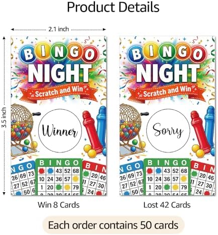TOUNER 50Pcs Bingo Night Scratch Off Game Cards, Game Night Scratch Cards for Bingo Birthday Christmas Holiday Party Baby Bridal Shower Lottery Prize Raffle Tickets Favors Business Promotion