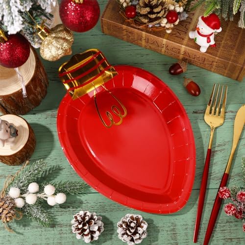 Whaline 60 Pcs Christmas Paper Plate Disposable Plates Boho Gold Foil Xmas Light Dinner Plate for Xmas Winter Party Table Decor Supplies, 10.4 x 6.7 In