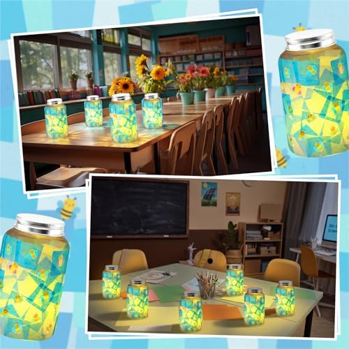 Qinyoung 6 Pcs Firefly Mason Jars Firefly Paper Crafts with LED Candle Light DIY Suncatchers Decoration Make Your Own Camping VBS Mason Jars Supplies for Sunday School Projects Activity