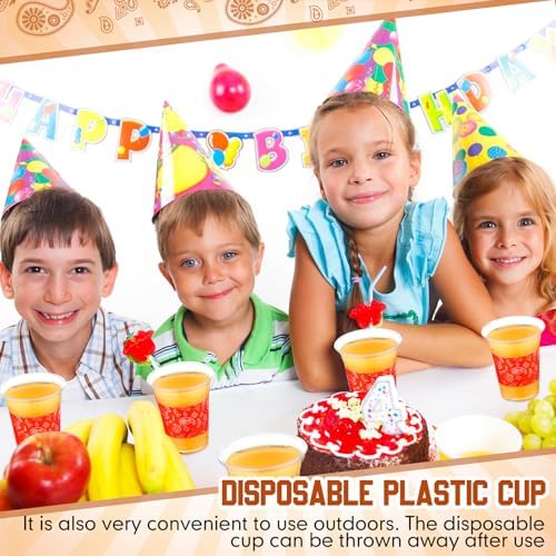 Funnymoom 60 Pack Western Cowboy Plastic Cups, 12 oz, Red Bandana Design