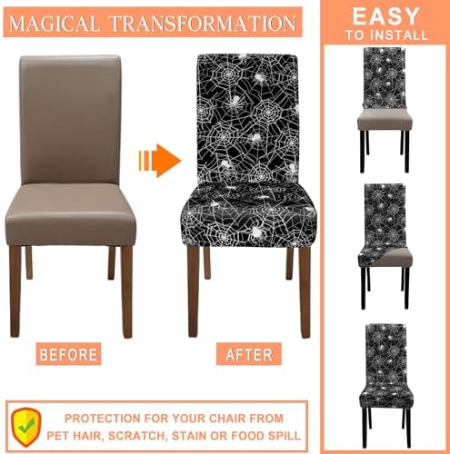 Halloween Chair Covers for Dining Room Set of 4 Halloween Dining Chair Protectors 4 Pcs Stretch Removable Washable Chair Slipcovers 4 Pack for Scary Home and Party Decor