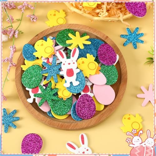 600Pcs Easter Foam Stickers Glitter Bunny Eggs Chick Stickers