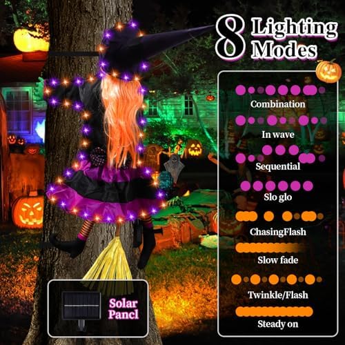 Halloween Decorations Outdoor, Solar Witch, Orange Purple-Large