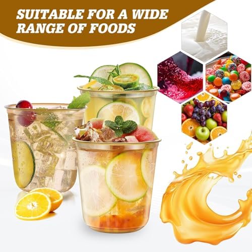 KesaPlan 100Pcs 12oz Gold Plastic Party Cups, Disposable Wine Cocktail Cups