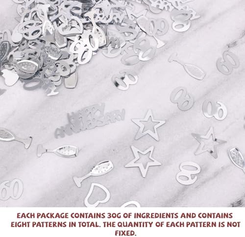 60th Wedding Anniversary Decorations, 30g Silver Heart Star Wine Glass Anniversary Table Confetti Scatter Cheers Glitter 60th Wedding Party Supplies for 60 Years Decor