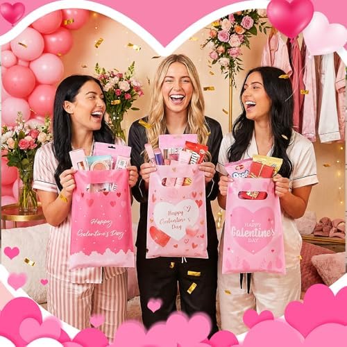 Gilprop 48 Pcs Galentines Day Gift Bags Bulk Plastic