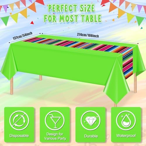 6 Pcs Mexican Fiesta Plastic Tablecloth, Rectangle Disposable Table Cloth Striped Table Cover for Cinco De Mayo Taco Night Fiesta Party Decoration, Mexican Wedding Birthday Home Decor, 108 x 54 Inch