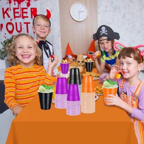 100 Pcs Bulk Halloween Plastic Cups 12 oz, Black Orange Purple Party Cups